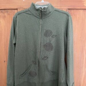 Coldwater Creek Green Appliqué Zip Cardigan M